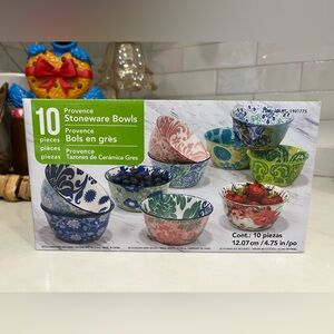 10 Pieces Provence Stoneware Bowls -- BRAND NEW - Multicolor